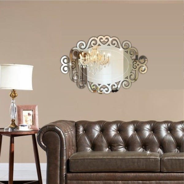 Espelho Arabesco Oval em Acrílico Decorativo com Gravação M - 6