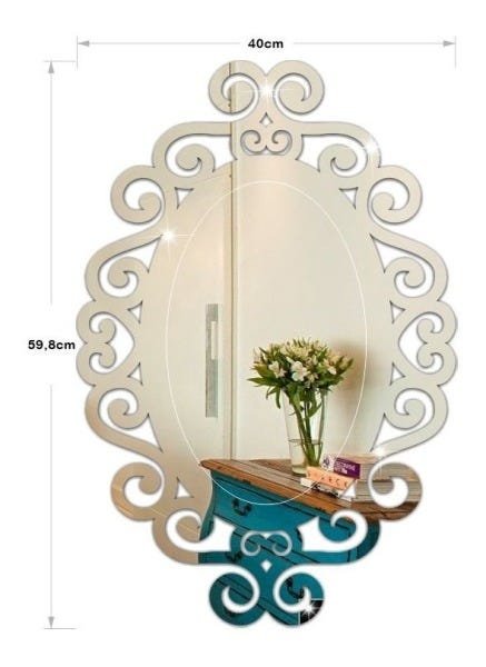Espelho Arabesco Oval em Acrílico Decorativo com Gravação M - 3