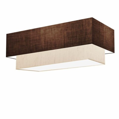Plafon Duplo Retangular Vivare Md-3044 Cúpula em Tecido Bivolt Café-linho-bege 127/220v