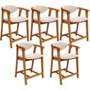 Ver imagem 1 de Kit 05 Banquetas Baixa Cozinha Sala de Jantar Bancada Cecília L02 Suede Bege - Lyam Decor
