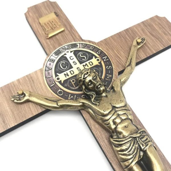 Crucifixo MDF Oração Medalha São Bento Parede - 3