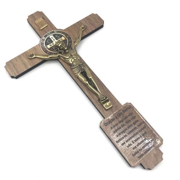 Crucifixo MDF Oração Medalha São Bento Parede - 1