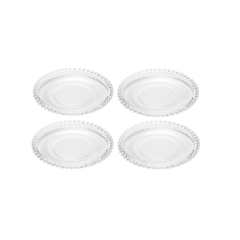 Cj 4 Pratos Rasos P/sobremesa Cristal Pearl Bolinha Transparente 20cm Wolff