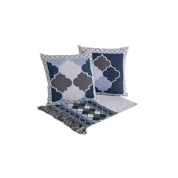 Kit 5 Peças Peseira Casal Padrão e Queen com Almofadas Cheias Dupla Face Grécia Jacquard Cor Azul - 6