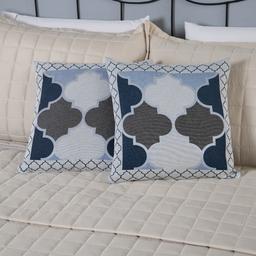 Kit 5 Peças Peseira Casal Padrão e Queen com Almofadas Cheias Dupla Face Grécia Jacquard Cor Azul - 4