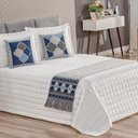 Ver imagem 2 de Kit 5 Peças Peseira Casal Padrão e Queen com Almofadas Cheias Dupla Face Grécia Jacquard Cor Azul