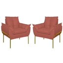 Ver imagem 1 de Kit 2 Poltronas Luxo Base Reforçada Metal Dourado Cor:rosa
