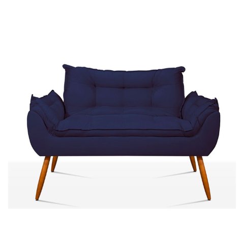 Namoradeira Decorativa Opala em Suede 2 Lugares com Pés em Madeira Balaqui Decor
