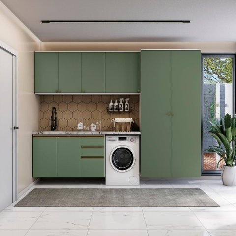 Lavanderia Modulada Kappesberg Celeste 5 Peças Branco/verde 280cm