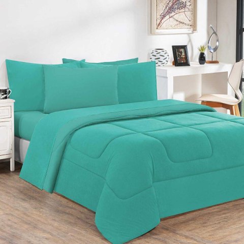 Edredom Malha 100% Algodão Gran Moratta 1 Peça Queen - Verde Jade-verde Jade