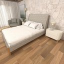 Ver imagem 1 de Cama com Cabeceira Queen sob Medida e 2 Mesas 100% Mdf Cor:linho Lincoln Amêndoa com Grigio