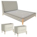 Ver imagem 2 de Cama com Cabeceira Queen sob Medida e 2 Mesas 100% Mdf Cor:linho Lincoln Amêndoa com Grigio