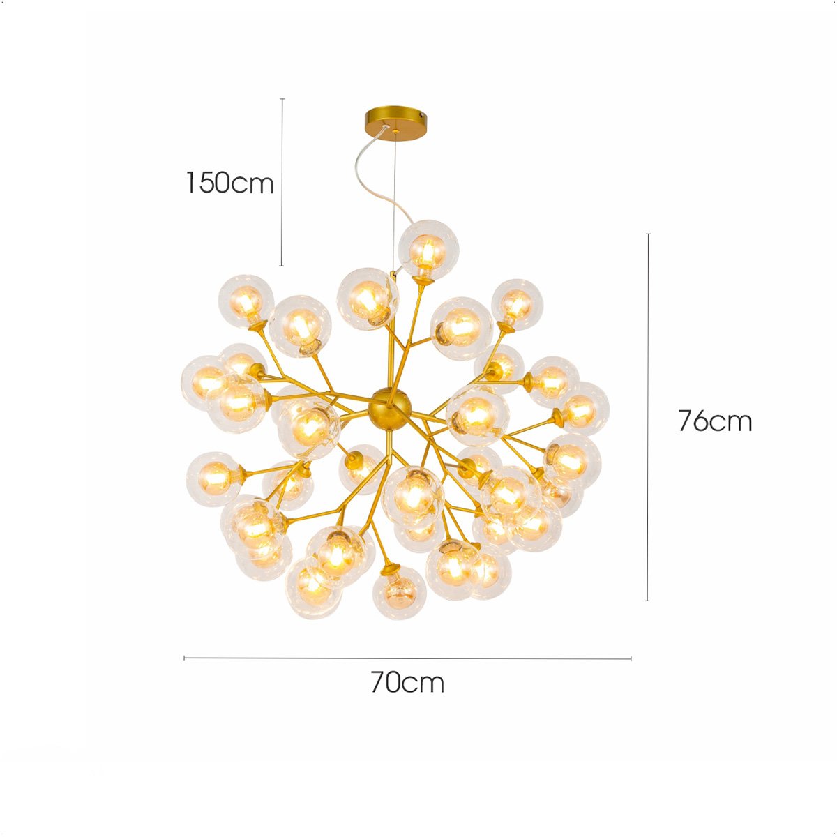 Lustre Pendente Dourado 70cm 36 Cúpulas Soquete G9 Bivolt - 6