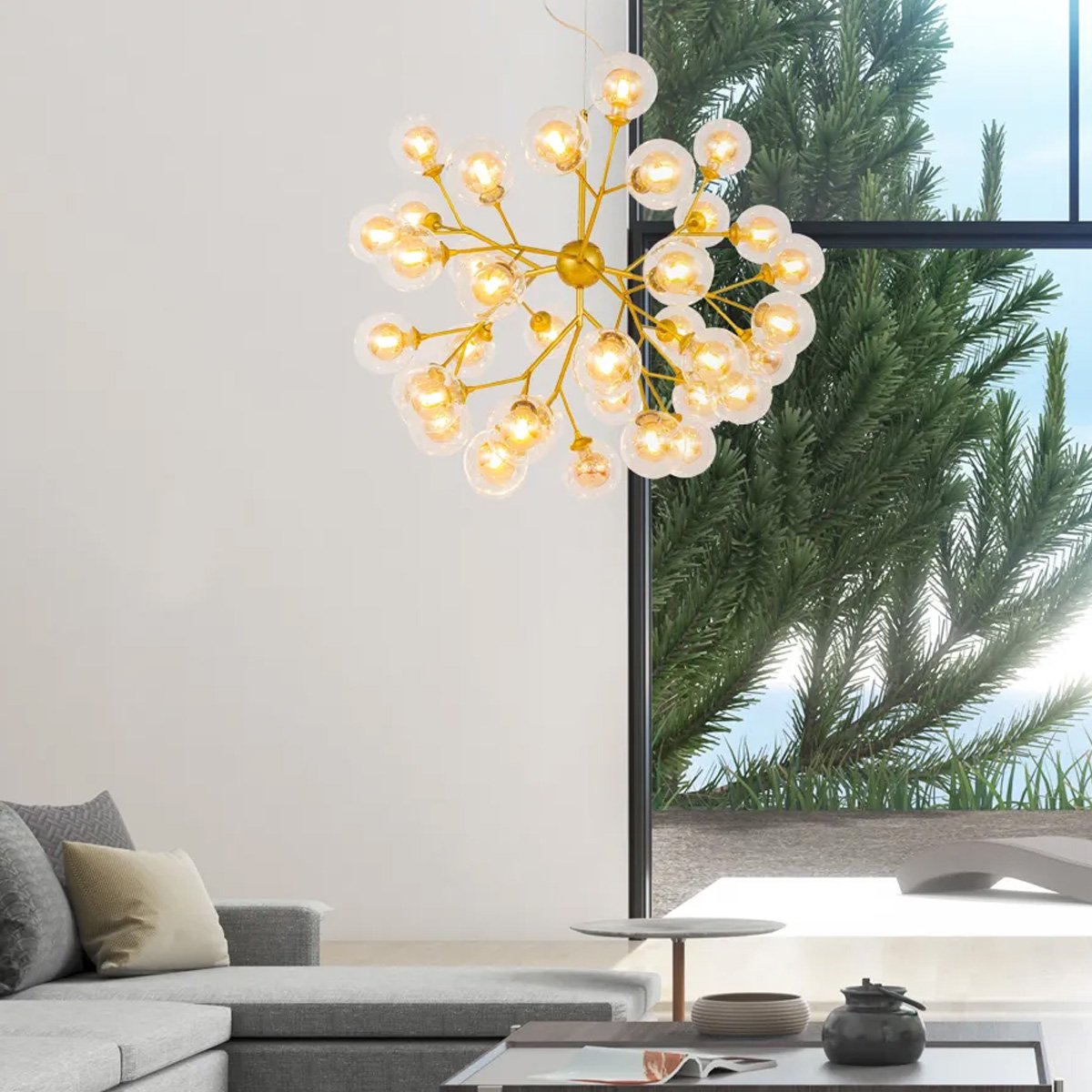 Lustre Pendente Dourado 70cm 36 Cúpulas Soquete G9 Bivolt - 5