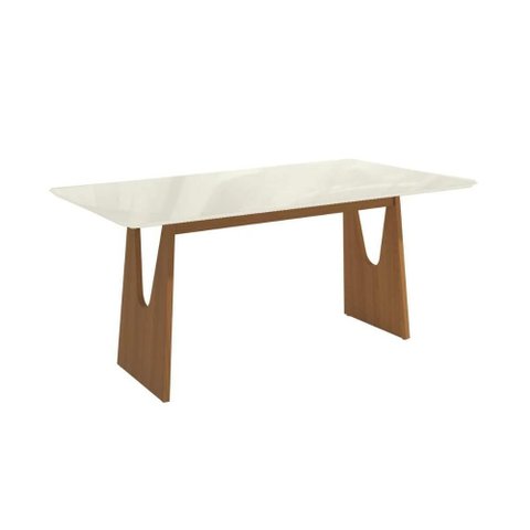 Mesa p/ Cozinha Mila Premium Madeira Maciça c/ Tampo Madeirado c/ Vidro 160x90cm Carvalho/Off White