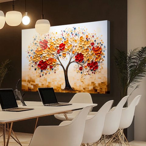 Quadro Decor Folhas 3d Dourado Branco Sala Quarto Casa Escritório