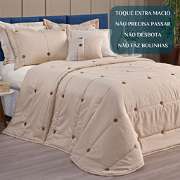 Colcha Queen Size Brianna 200 Fios Bordado Super Luxuoso Botao:caqui - 5