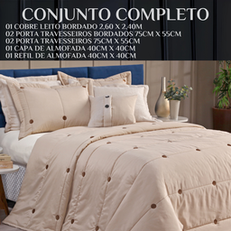 Colcha Queen Size Brianna 200 Fios Bordado Super Luxuoso Botao:caqui - 6
