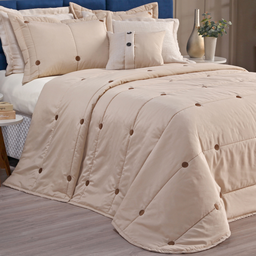 Colcha Queen Size Brianna 200 Fios Bordado Super Luxuoso Botao:caqui - 1