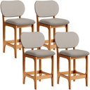 Ver imagem 1 de Kit 04 Banquetas Baixa Bar Cozinha Sala Jantar Fixa Betta L02 Imbuia Linho Bege - Lyam Decor Banquet