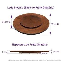 Prato Giratório Centro De Mesa Madeira Castanho 80cm - 6