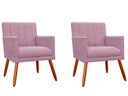 Ver imagem 1 de Kit 2 Poltronas Decorativa Cecília Suede Rosê Pés Madeira Ms Decor