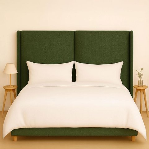 Cabeceira Cama Queen 176 Cm Estofada Linho ou Veludo Editável Cor:linho Moderno Verde