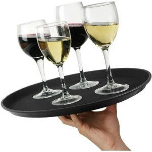 Bandeja Redonda Antiderrapante Garçom para Servir Preta 40cm