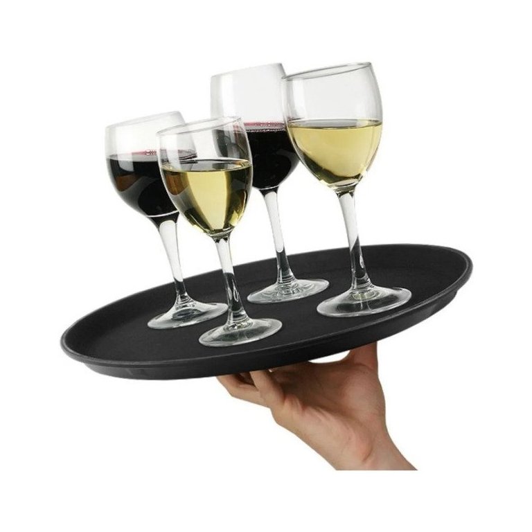 Bandeja Redonda Antiderrapante Garçom para Servir Preta 40cm