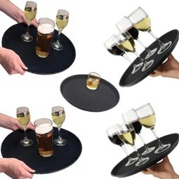 Bandeja Redonda Antiderrapante Garçom para Servir Preta 40cm - 4