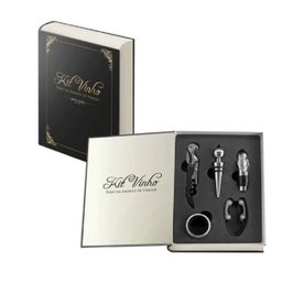 Kit Vinho Abridor Saca Rolhas Tampa Dosador Livro 05 Peças - 2