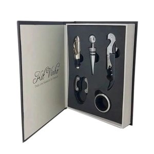 Kit Vinho Abridor Saca Rolhas Tampa Dosador Livro 05 Peças