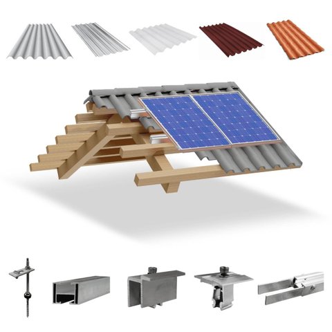 Kit Estrutura Suporte Fixador 1,20m Para 02 Placa Solar Alumínio Inox Telha Fibro Ondulada Viga Made