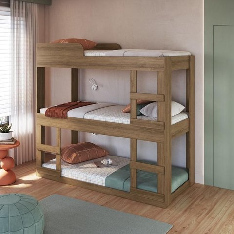 Cama Treliche Infantil 195cm X 184,5cm com Escada Lateral Cor:mel