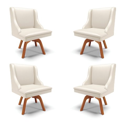 Kit 4 Cadeiras Decorativas Sala de Jantar Base Giratória de Madeira Firenze PU Bege/Natural G19 - Gr