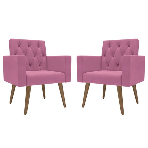 Kit 2 Poltronas Thais Premium: Suede/rosa