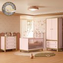Ver imagem 1 de Quarto de Bebê Completo com Berço Slim Cômoda e Roupeiro Flora Rosa Qmovi + Colchão Gazin