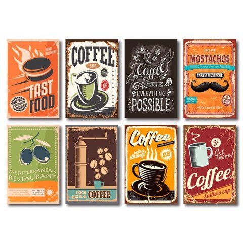 Kit Placas Decorativas Cozinha Café Frase Mdf - 8 Placas
