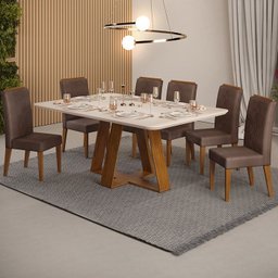 Conj Sala Jantar 170x90 Kiyas Freijo Off White Veludo Moca DJ Moveis - 2