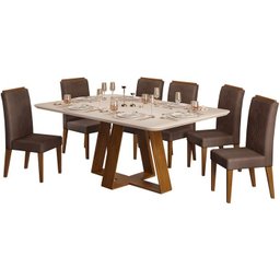 Conj Sala Jantar 170x90 Kiyas Freijo Off White Veludo Moca DJ Moveis - 1