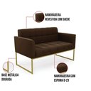 Ver imagem 4 de Kit 1 Sofá Namoradeira e 2 Poltronas Elisa Suede Marrom Base Metálica Industrial Dourada D'Rossi
