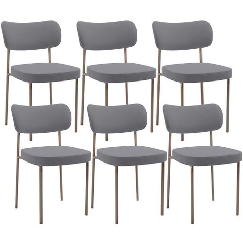 Kit 06 Cadeiras Estofadas para Sala de Jantar Melina Base Arena L02 Suede Cinza - Lyam Decor