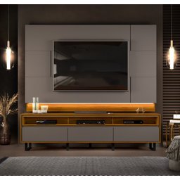 Rack Bancada com Painel 226cm para TV até 75 Polegadas com LED 3 Portas Betta Cinza Urbano/Freijó DJ - 1