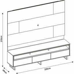 Rack Bancada com Painel 226cm para TV até 75 Polegadas com LED 3 Portas Betta Cinza Urbano/Freijó DJ - 3