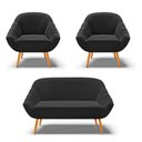 Ver imagem 1 de Kit 01 Namoradeira 02 Lugares e 02 Poltronas Giovana Suede Preto Pés Palito Castanho - D’Rossi