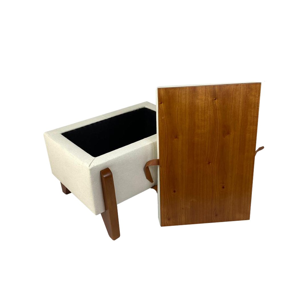 Puff Baú Decorativo e Mesa de Centro Flex Retangular Linho Cru - 3