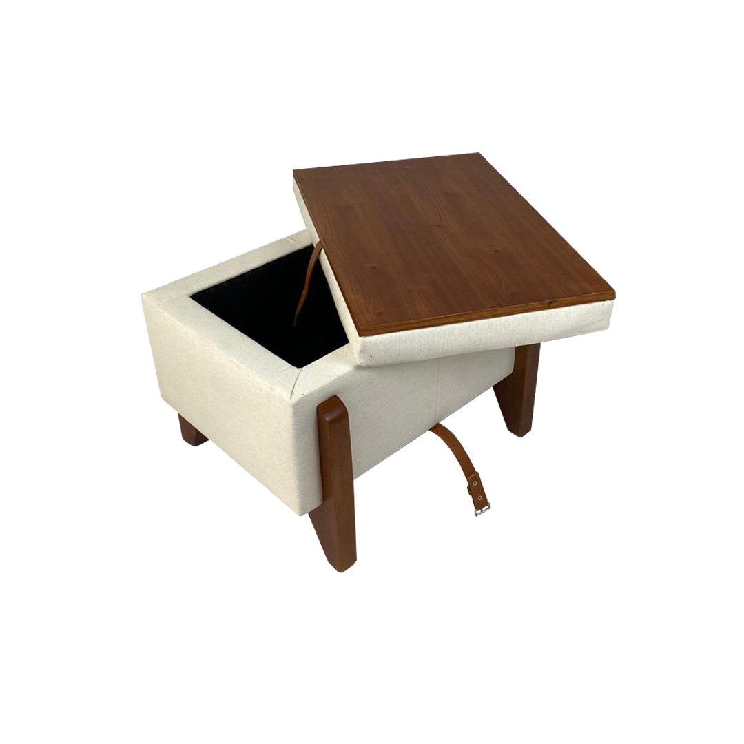 Puff Baú Decorativo e Mesa de Centro Flex Retangular Linho Cru - 4