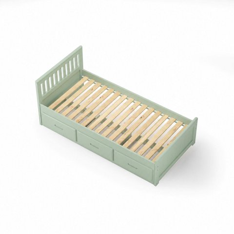 Cama Solteirão 03 Gavetas - Madeira Maciça Verde Menta