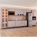 Ver imagem 1 de Cozinha Modulada 9 Peças com 1 Cristaleira 2 Balcões 4 Armários Aéreo e 1 Torre Celeste Bege Cinamomo/Platina
