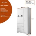 Ver imagem 3 de Guarda Roupa Infantil Duda 3 Portas de Bater 3 Gavetas MDF Branco Brilho Sallar Home